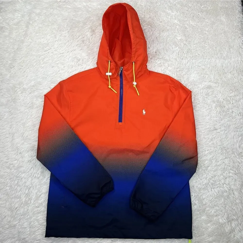 NWT Polo Ralph Lauren Orange Ombre Mens Waterproof Pullover Hoodie Jacket Size S